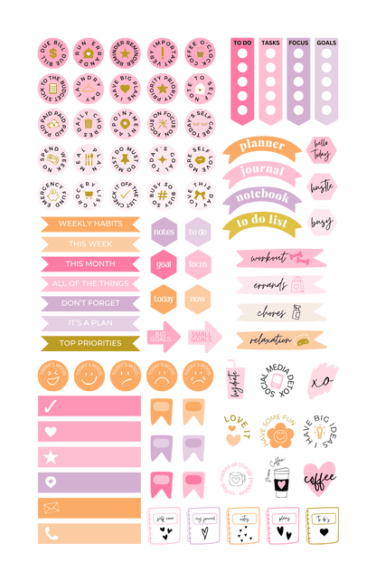 Digital Stickers | Task Management Stickers | Daily Planning Icons | Motivational Quotes | Decorative Stickers